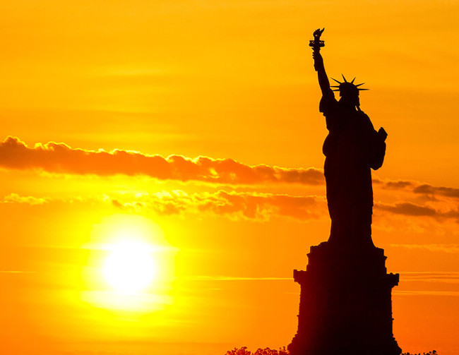 Statue of Liberty with sunshine