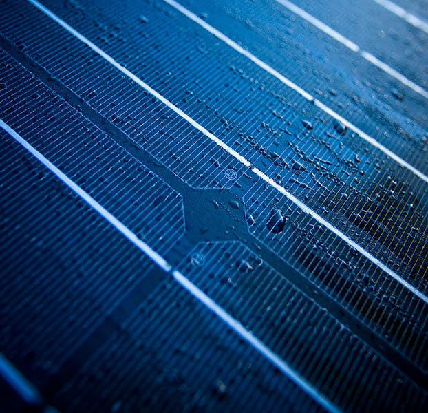 Raindrops on solar panel